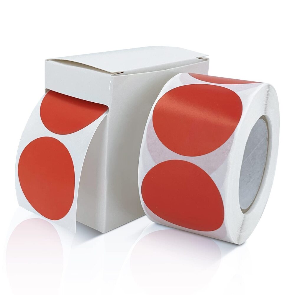 6604 Round Stickers Red 1.5 Inch Circle Labels with Dispenser Box Color